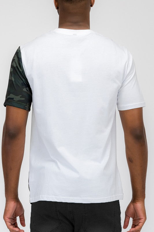 SHORT SLEEVE CAMO COLOR BLOCK TSHIRT