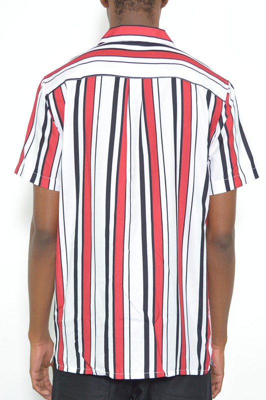 MENS SHORT SLEEVE STRIPED BUTTON DOWN SHIRT PRINT