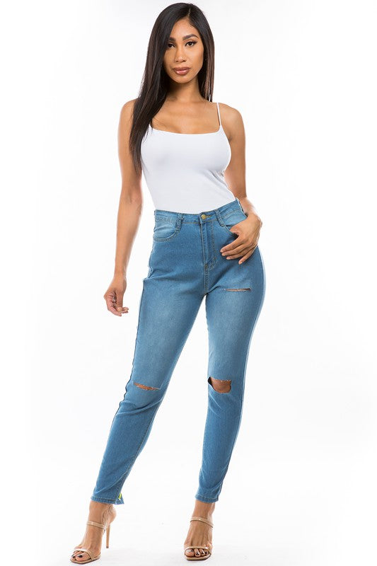 DENIM JEANS WITH COLOR MULT STRIP