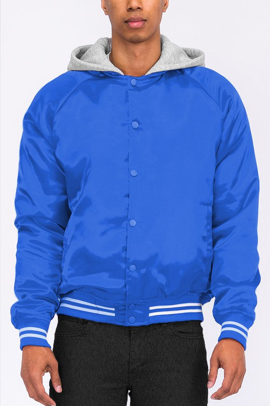 SATIN VARSITY BOMBER JACKET