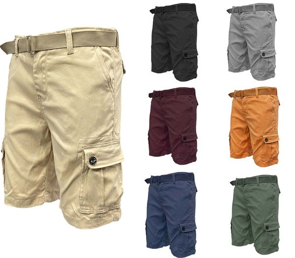 Mens Belted Cargo Shorts Pockets and Belt