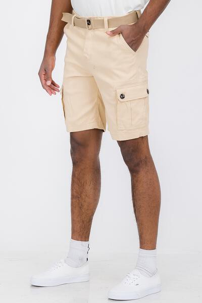 Mens Belted Cargo Shorts Pockets and Belt