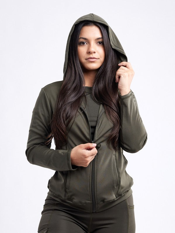 Athletic Zip-Up Fitted Hoodie Jacket with Pockets