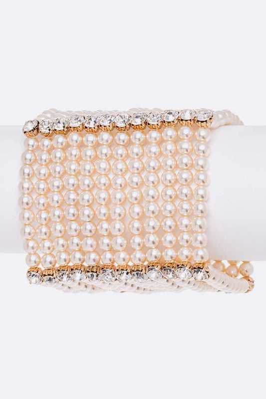 Crystal Accent Layered Pearl Statement Bracelet