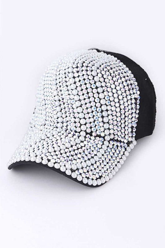 Pearl Crystal Embellished Fashion Cap