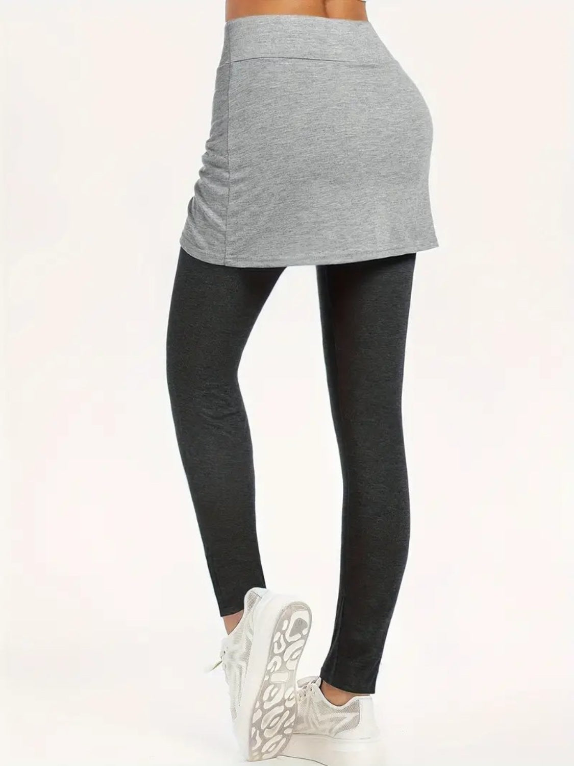 Drawstring Fake Two Pieces Active Leggings with Ruched Skirt