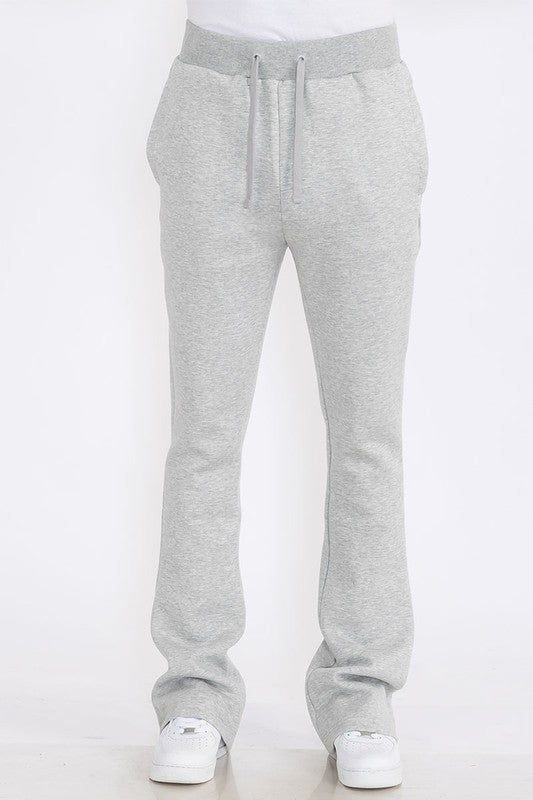 Mens Solid Fleece Flare Stacked PANTS