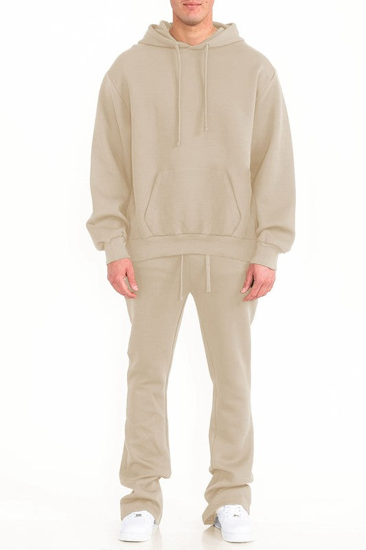 Mens Solid Fleece Flare Stacked SET