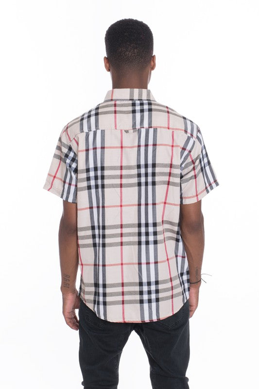 Men's Casual Short Sleeve Checker Shirts