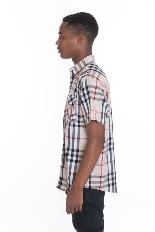 Men's Casual Short Sleeve Checker Shirts